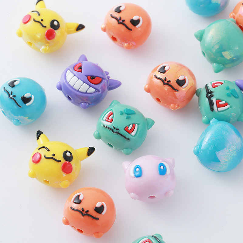 Jewelry Making With Resin - 12 個ポケモンビーズ DIY 携帯電話ストラップキーホルダー冷蔵庫マグネット樹脂ポケット小さな人形学生パーティーギフト