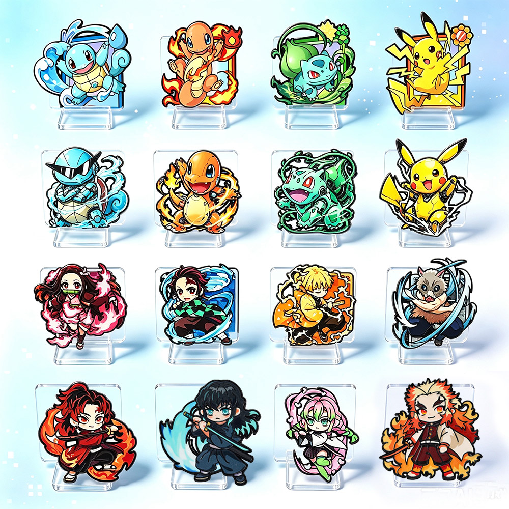 Jewelry Making Metal Supplies - 8 個アニメポケモン & デーモンスレイヤーエナメルピン漫画少女ラペルブローチかわいいキャラクターコレクタブルバッジバックパックジュエリーギフト