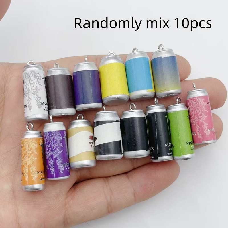 Jewelry Making With Resin - 10個入り ミニチュア シミュレーション飲料缶 レジンチャーム カラフルな模造ドリンクボトルペンダント DIY