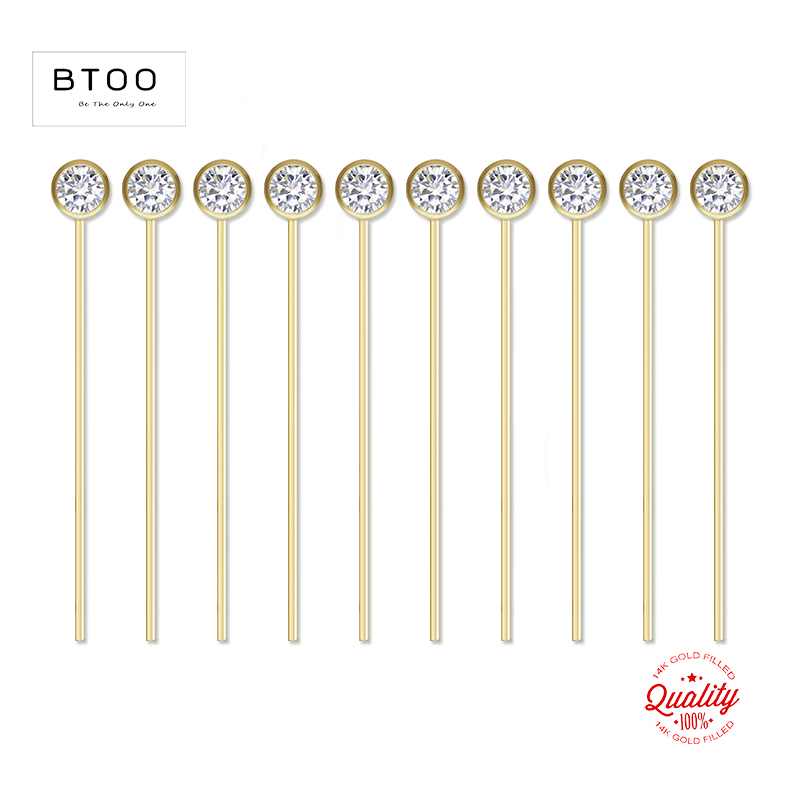 Jewelry Making Head Pins - ジルコニアヘッドピン,14kゴールドメッキ,日曜大工のジュエリー作りのための針,クラスプ,耐性ジュエリー