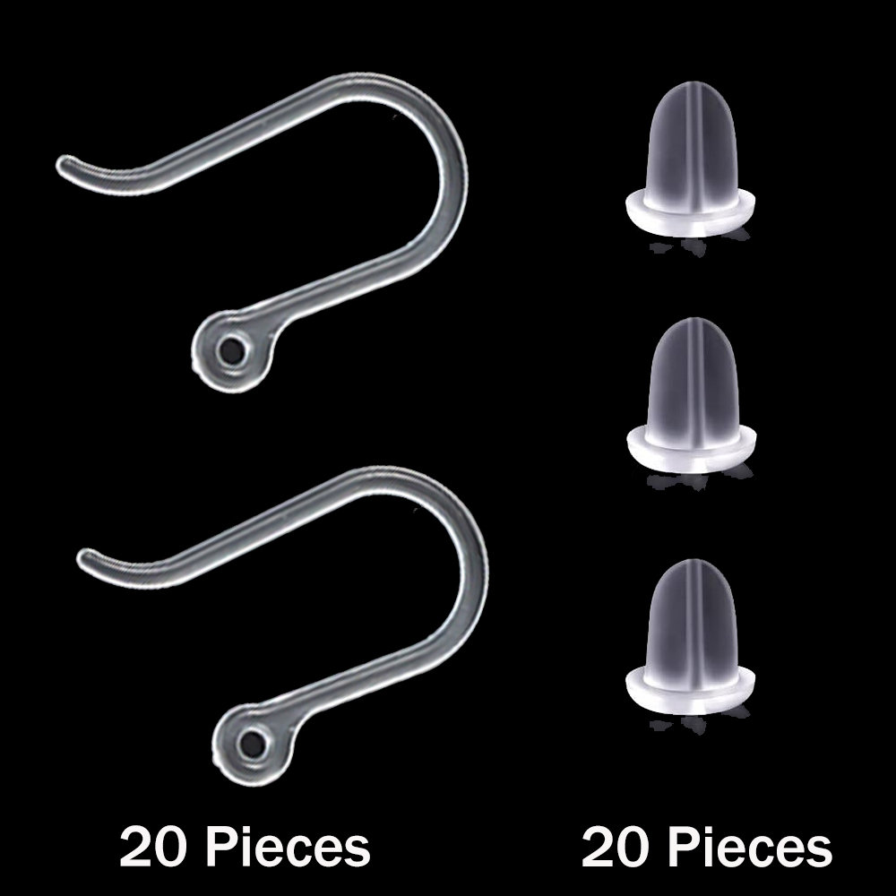 Jewelry Making With Resin - 20個のプラスチック製イヤリングフック、ループ付きイヤーワイヤー、フレンチフィッシュフック、20個の透明イヤリングストッパー、DIYジュエリー作成用