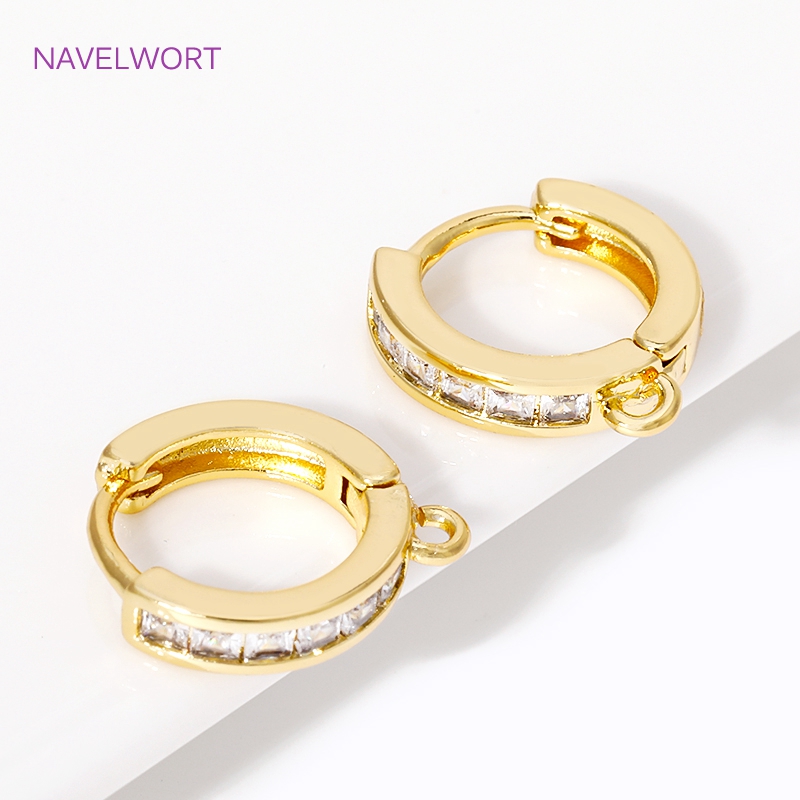 Jewelry Making Set - 18Kゴールドメッキを施したジルコンをあしらった丸型イヤリング金具、真鍮製のShvenzyイヤリングワイヤー、ジュエリー製作やDIYアクセサリー用の留め具。