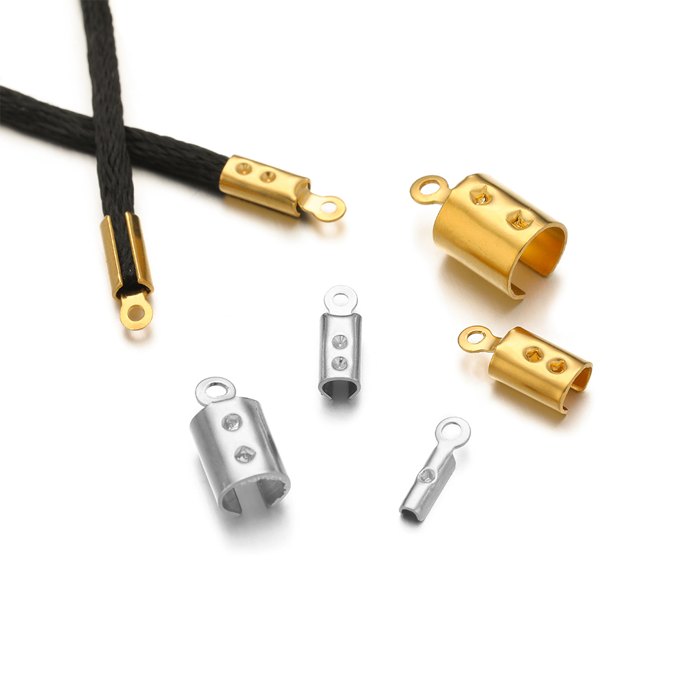 Jewelry Making Metal Supplies - 50 個のステンレス鋼高品質圧着エンドビーズキャップレザーコードクリップ DIY ジュエリー作成ネックレスコネクタ用品