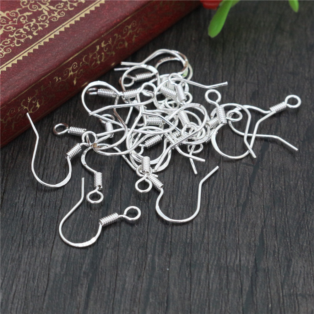 Jewelry Making Metal Supplies - 50個16mm 925スターリングシルバーメッキファインドイヤリングフック留め金アクセサリーDIYジュエリー作り卸売ジュエリー