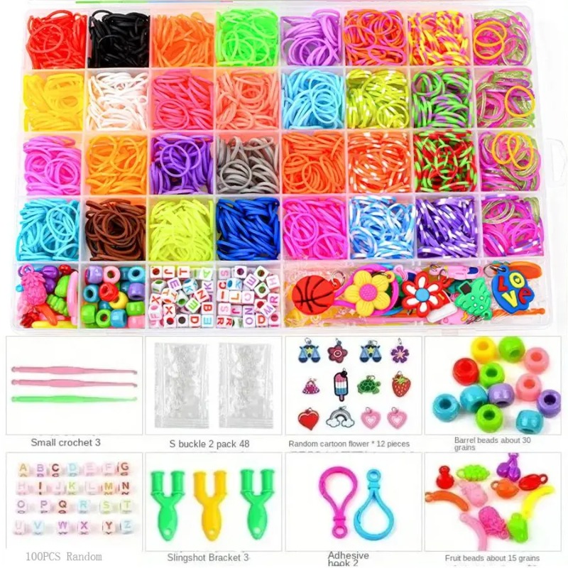 Jewelry Making Set - 4300個以上+32色の鮮やかなカラーゴムバンド詰め合わせ - ユニークなブレスレット、バングル、クラフトを作るためのビーズキット