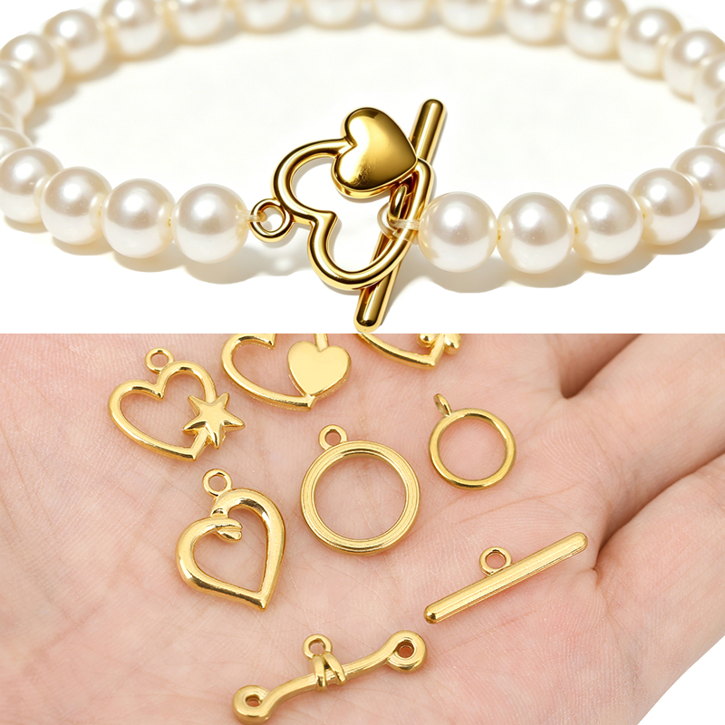 Jewelry Making Metal Supplies - 5セットPVD加工ステンレス鋼OTクラスプトグルブレスレットフックエンドネックレスコネクターDIYジュエリー製作アクセサリー用