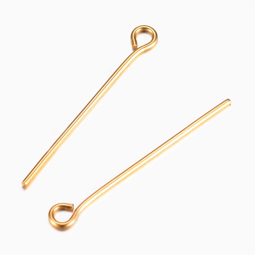 Jewelry Making Head Pins - 20個入りゴールデンステンレススチールアイピン、ゴールデンオープンアイピン、アイピン、ジュエリー製作用ピン、イヤリング用メタルエンドヘッドピン