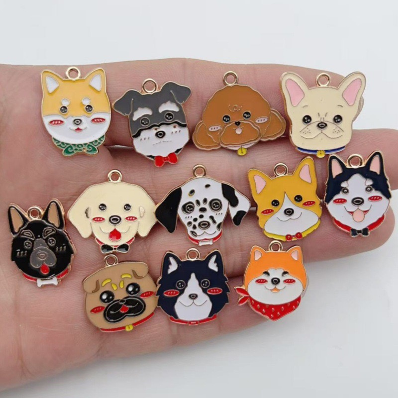 12個入り漫画ペット斑点犬合金オイルドロップペンダント、DI - Jewelry Making Accessories のレビューと価格