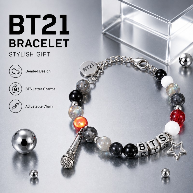 BT21 ブラックレッドビーズブレスレット、ファンサポートグ - Jewelry Making Accessories のレビューと価格
