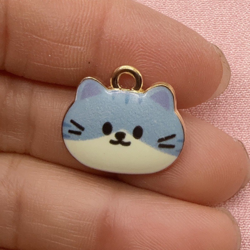 12個入りプリント猫ヘッド合金ドリップオイルペンダント、DI - Jewelry Making Accessories のレビューと価格