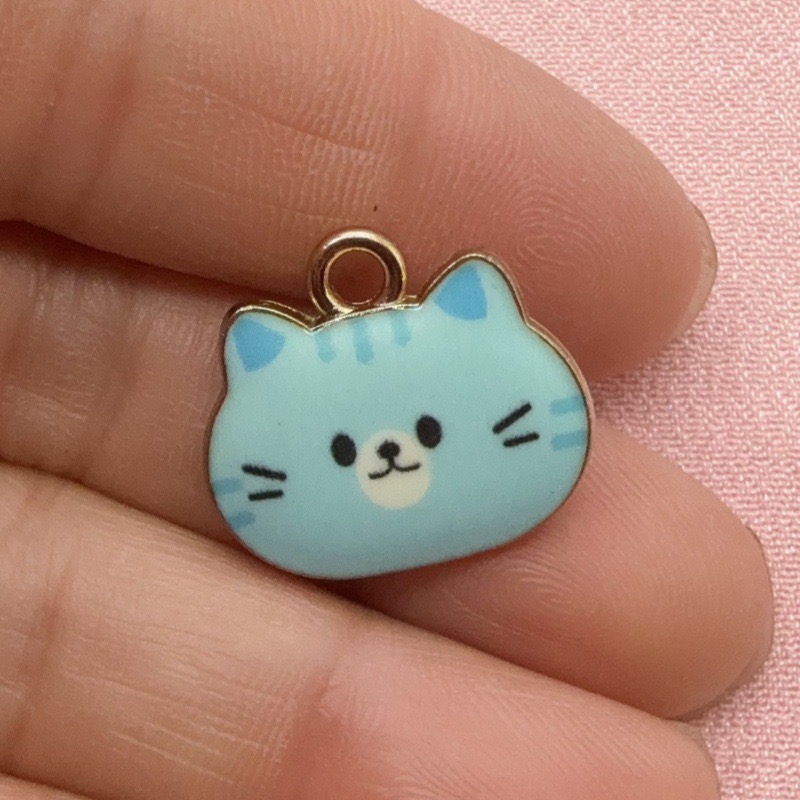 12個入りプリント猫ヘッド合金ドリップオイルペンダント、DI - Jewelry Making Accessories のレビューと価格